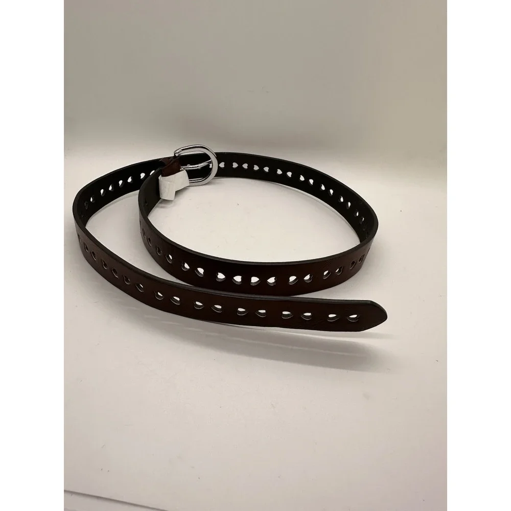 Target‎ Brown Heart Cutout Belt Faux Leather Silver Buckle Women's Size M
